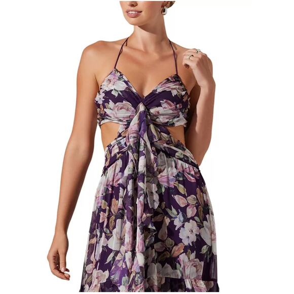 ASTR the Label Women's Kitsune Floral Cut-Out Halter Maxi Dress Size: L - Picture 9 of 12